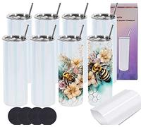 Wzaytia Glitter Sublimation Tumblers 20 Oz Skinny Straight, 8 Pack Stainless Steel Sublimation Glitter Shimmer Tumbler Blanks, Individually Boxed, White