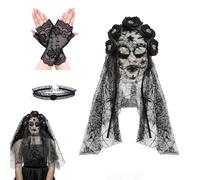 WZBBJuser Day of the Dead Costume Women's Dia De Los Muertos Headband Veil Halloween Headpiece (Red)