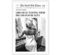 WZBFDGR Black And White Woman Wall Art Retro Cocktail Poster Fashion Photography Picture Woman Drinking Champagne Canvas Prints Vintage Aesthetic Bath Artwork Decor 12x16inch Unframed