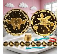 WZCFFF 10PCS Tooth Fairy Coin, Gold Coins, Tooth Fairy Gift, Gold Coins with Different Patterns on Both Sides, Tooth Fairy, Teeth, Commemorative Coin, Keepsake for Lost Tooth Kids