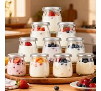 WZCFFF 10PCS yoghurt jars with lids, 200 ml glasses, transparent dessert, small yoghurt glasses, dessert with lid, jam jars for yogurt, small jars with lids, yoghurt,overnight oats jar