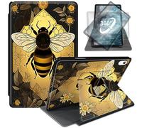WZCJDHMJ Case for iPad (A16) 11th Generation 11 Inch 2025/iPad 10th Generation 10.9" 2022,360 Degree Rotating Swivel Stand PU Leather Cover with Auto Wake Sleep,Bee Flowers