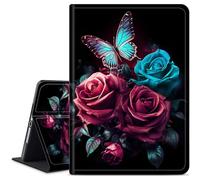 WZCJDHMJ Case for Samsung Galaxy Tab S10 FE 10.9" 2025/S9 FE 10.9 Inch/S9 11 Inch 2023,Slim PU Leather Smart Cases Covers with S Pen Holder + Auto Wake/Sleep,Flowers Blue Butterfly