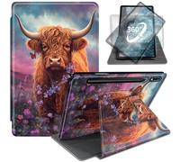 WZCJDHMJ Case for Samsung Galaxy Tab S10 Ultra 14.6" 2024,360 Rotating Stand PU Leather Cover with Auto Wake/Sleep & S Pen Holde for Galaxy Tab S9 Ultra/S8 Ultra,Cute Highland Cow