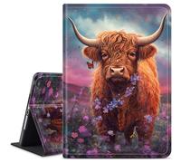 WZCJDHMJ Case for Samsung Galaxy Tab S8 Plus/ S7 FE, 12.4 Inch, PU Leather, Adjustable Stand, Auto Wake/Sleep, Cute Highland Cow