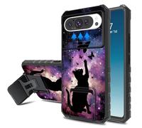 WZCJDHMJ for Google Pixel 9 Pro XL Case with Slide Camera Cover & Built-in Kickstand,Military Grade Dual Layer Shockproof Protective Phone Case for Google Pixel 9 Pro XL,Astral Cat