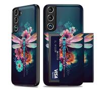 WZCJDHMJ for Samsung Galaxy S22 5G Wallet Case with Card Holder,Dual Layer Hard Hidden Card Slot Soft TPU Bumper Shockproof Protective Case for Galaxy S22 5G 6.1"-Beautiful Dragonfly