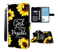 WZCJDHMJ for Samsung Galaxy S25 Ultra Wallet Case with Credit Card Holder Detachable Wrist Strap,Magnetic Flip PU Leather Phone Case for Samsung S25 Ultra-Sunflower Matthew 19:26