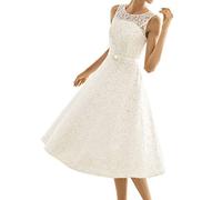 WZEFEIO Short Vintage Lace A-Line Wedding Dresses Dress Simple Beach Wedding Dress, Ivory, 46