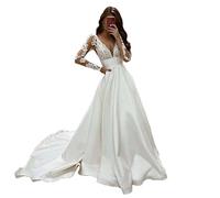 WZEFEIO Vintage Wedding Dress, Appliques Lace Wedding Dress Long Sleeve Wedding Dress Mermaid Bridesmaid Dress, White, 12