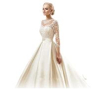 WZEFEIO Women's Lace Beach Wedding Dresses for The Bride with Sleeves Wedding Dresses Long, White, 12