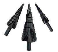 WZFC 3PCS HSS Titanium Nitride Coated Cone Spiral Step Drill Bit Set Metal Triangle Shank
