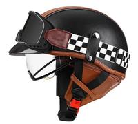 WZGGTEAM German Retro Half Shell Helmet Leather Look - High-Strength ABS-PC Visor, Removable Inner Lining, Quick-Release Buckle, in oggles - Ideal for Men and Women