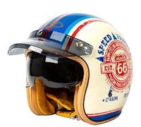 WZGGTEAM Motorbike Open Face Helmet, German Style Vintage Motorcycle Jet Helmet with Sun Visor, ECE/DOT Approved Crash Jet Helmet for Men Women Road Legal, Retro 3/4 Open Face Design
