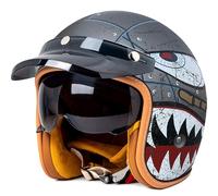 WZGGTEAM Motorcycle Open Face Helmet, German Style Vintage Motorbike Jet Helmet with Sun Visor, Retro 3/4 Open Face Design, ECE/DOT Approved Crash Jet Helmet for Men Women Road Legal