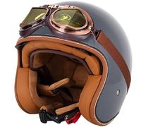 WZGGTEAM Open Face Motorcycle Helmet with Inner Goggles and Sun Visor, Road Legal ECE Approved Scooter Crash Half Jet Motorbike Helmets for Chopper Moped Scooters Bike Helmet Men