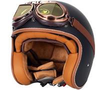 WZGGTEAM Open Face Motorcycle Helmet with Inner Goggles and Sun Visor, Road Legal ECE Approved Scooter Crash Half Jet Motorbike Helmets for Chopper Moped Scooters Bike Helmet Men