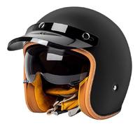 WZGGTEAM Vintage Motorcycle Jet Helmet, ECE/DOT Approved, Open Face Design, Sun Visor, L(57~58cm), Black