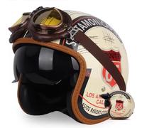 WZGGTEAM Vintage Style 3/4 Open Face Motorcycle Helmet with Sun Visor, ECE/DOT Approved Retro Jet Helmet for Men and Women, Compatible with Scooter, Cruiser, Moped Motorbike Helmet