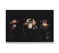 wzgsffs Framed Dark Wise 3 Monkeys Animal Picture Canvas Wall Art Posters And Prints Painting Home Room Decor Ready To Hang-50X75cm Frame