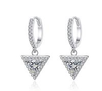 WZGWDC 1 to 2 Carat D Color Moissanite Dangle Earrings for Women S925 Sterling Silver Triangle Drop Earrings for Wedding Birthday Gift with Certificate
