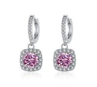 WZGWDC Moissanite Drop Earrings for Women, 1 Carat D Color Pink/Blue/Green Diamond Earrings, S925 Sterling Silver Dangle Earrings for Wedding Valentine's Day Birthday Gift with Certificate
