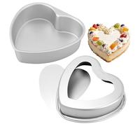WZHHDM 6 Inch Heart Cake Tin, 2pcs Heart Shaped Cake Tin, Love Heart Baking Cake Tin Cake Pan with Removable Bottom for Valentine's Day Anniversaries Wedding(Silvery)