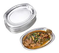 WZHHDM Aluminium Foil Party Platters, 15 Pack Silver Embossed Foil Food Platter, 35 x 25cm Reusable Serving Platter Set Large Serving for Parties Oven and Freezer Safe