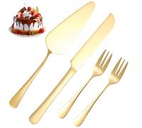 WZHHDM Cake Knife and Server Set, 4pcs Wedding Cake Knife and Server Set, Gold and Cake Cutting Gold Include Stainless Steel Cake Cutter for Wedding Christmas