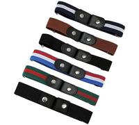 WZHHDM Elastic Belt, 6 Pieces Invisible Belt Without Buckle, No Buckle Elastic Belt for Women Men, Jeans Trousers Stretch Belt, Black, blue, brown, navy white, red white and blue, green red and green