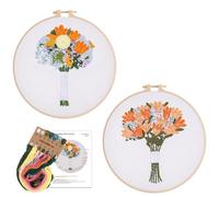 WZHHDM Embroidery Kit, 2PCS Hand Embroidery Kits, Embroidery Starter Kits Beginners Kit for Needle Point Kits Including Pre-Patterns Threads Needles and Hoop for Adults