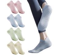 WZHHDM Pilates Socks, 4pcs Yoga Socks, Grippy Non Slip Yoga Pilates Grip Women Non Slip Grip for Women Ladies Fitness Barre Dance Ballet UK 3-8(Pink Blue Green Beige)