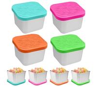 WZHHDM Snack Pots, 4pcs To Go Leakproof Food Storage Containers, Stainless Steel Snack Pots Stackable boxes Tubs Reusable Cute Food Storage Containers for Salad(Blue orange)