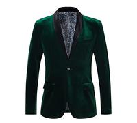 WZIKAI Mens Velvet Blazer Slim Fit One Button Solid Suit Jacket Sport Coat for Wedding Prom Dinner Party, Green, L