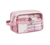 WzioEpul Large Grid Mesh Pencil Case 2 Compartment Pen Bag Clear Handheld MultifPencil Caseunction Pencil Pouch Transparent Makeup Bag for Teen Student College Business Travel Office Adult (Pink)