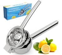 WZKALY 2-in-1 Lemon Squeezer, Lemon & Citrus Juicer Squeezer Stainless Steel, Orange Lime Squeezer Manual Press for Max Extraction, Hand Hold Heavy Duty Large Bowl for Kitchen (Sliver)