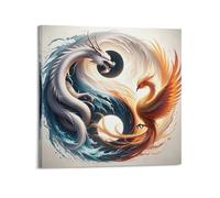 WZKTCL Neon Dragon Poster Yin Yang Dragon Phoenix Poster Decorative Painting Canvas Wall Posters And Art Picture Print Modern Family Bedroom Decor Posters 16x16inch(40x40cm)