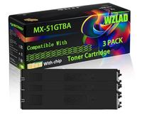 WZLAD MX-51GTBA MX-51GTCA MX-51GTMA MX-51GTYA Compatible for Sharp Toner Cartridge with Chip MX-4141N MX-4140N MX-4112NA MX-4112N Printers (3 Pack Black)