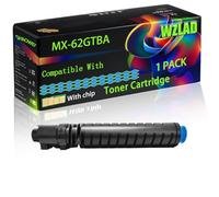 WZLAD MX-62GTBA MX-62GTCA MX-62GTMA MX-62GTYA Compatible for Sharp Toner Cartridge with Chip MX-6240N MX-6580N MX-7040N MX-7090N MX-7580N Printers (1 Pack Cyan)