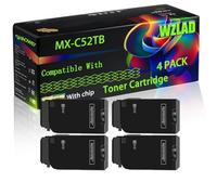 WZLAD MX-C52TB MX-C52TC MX-C52TM MX-C52TY Compatible for Sharp Toner Cartridge with Chip MX-C428F Printers (4 Pack Black)
