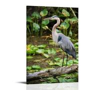 WZLLHA Great Blue HeronArt Canvas Vintage Print Posters for Room Modern Bedroom Decor Aesthetic Bar Cart Wall DecorFrame-style16x24inch(40x60cm)