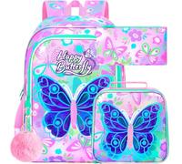 WZLVO 3PCS Backpack for Girls Boys, 16" Kids Unicorn Mermaid Prechool Elementary Kindergarten School Bookbag and Lunch Box, 3pcs Girls Backpack Set - Butterfly With Wings, One Size, 3pcs Girls