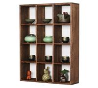 Wzmazingly 9-40 Grid Cup Holder Wooden Coffee Mug Display Rack Wall-Mounted Rustic Shot Glass Display Case Floating Organizer for Kitchens, Cafes, Bars(4x7/28 Grid)