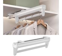 Wzmazingly Pull Out Clothes Hanger Rod 26-56cm, Wardrobe Extendable Trouser Hanger with 2 Sliding Rail, Multifunctional Clothes Storage Rack, Space Saving, Load 25kg(White,26cm)