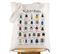 WZMPA Beetle Lover Tote Bag Colorful Beetle Inspired Gift The A-Z Of Beetles Reusable Grocery Bag Golden Insect Lover Merchandise (A-Z OF BEETLES TG)