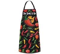 WZMPA Chili Cooking Apron Chili Cook Inspired Gift The Heat Is On Chili Adjustable Apron With Pockets Chili Pepper Merch, The Heat is on Ap, Medium