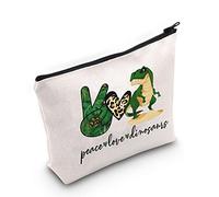 WZMPA Dinosaur Themed Cosmetic Bag Dinosaur Fans Gift Peace Love Dinosaur Makeup Zipper Pouch Bag Animal Lover Gift, Peace Dinosaur