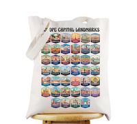WZMPA Europe Capital Landmarks Tote Bag European Landmark Inspired Gift Europe Travel Shopping Grocery Bag Europe Tour Merch, Europe Capital Tg, L