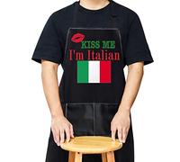WZMPA Funny Italy flag Kitchen Apron Italian Pride Gift Kiss Me I'm Italian Adjustable Apron With Pockets For Cooking, I'm Italian Apron, Medium