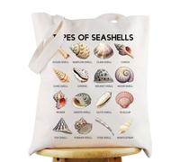 WZMPA Funny Seashells Tote Bag Seashell Collector Gift Types Of Seashells Lover Reusable Grocery Bag Seashell Beach Vacation Merchandise (Types Of Seashells TG)